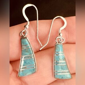 Genuine Blue Turquoise Gemstone Dangle Earrings in Sterling Silver NWT